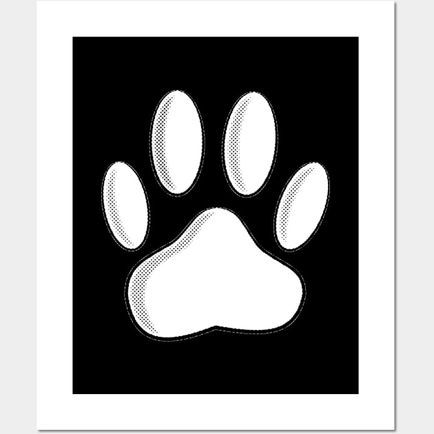 White Dog Paw Print With Newsprint Effect Wall Art by Braznyc